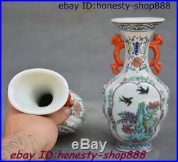 8 China Exquisite Flower Bird Pattern Blue And White Porcelain Bottle Vase Pair
