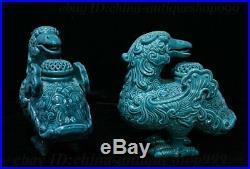 8 China Porcelain Carved Bird Phoenix Beast Incense Burner Censer Statue Pair