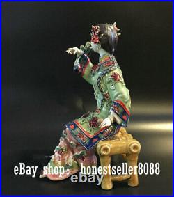 8 China Wucai porcelain Pottery Beauty Belle Women Lady Bird Happy Lucky Statue
