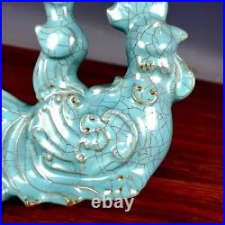 8 China old Song dynasty Porcelain ru kiln mark Ice crack bird cock Candlestick