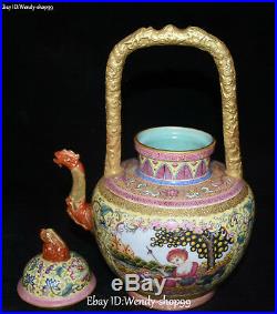 8 Enamel Color Porcelain Gold Gilt Phoenix Bird Beauty Wine Pot Kettle Flagon