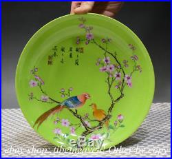 8 Marked China Celadon Glaze Porcelain Hand Drawing Flower Bird Plate Tray dish