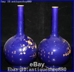8 Marked Enamel Porcelain Magpie Bird Plum Flower Vase Bottle Jar Statue Pair