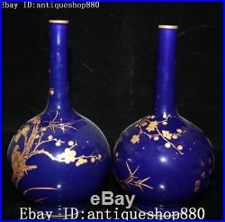8 Marked Enamel Porcelain Magpie Bird Plum Flower Vase Bottle Jar Statue Pair