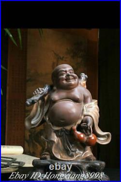 8 Old China Wu Cai Porcelain Happy Laugh Maitreya Buddha Moneybag Wealth Statue