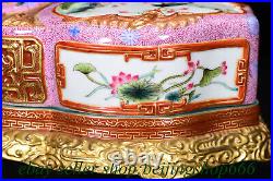 8 Qianlong Marked Chinese Famille rose Porcelain Flower Bird Box Statue