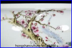 8'' chinese wucai Porcelain peony flower bird text Pen wash Ashtray pot statue