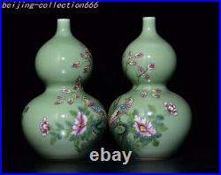 9China enamel cai porcelain Flowers birds pattern Gourd shape bottle vase jar