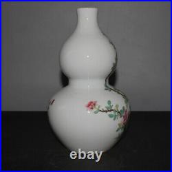 9.1 China Famille Rose Porcelain Freehand Sketching Flower Bird Gourd Vase