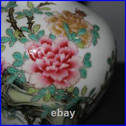 9.1 China Famille Rose Porcelain Freehand Sketching Flower Bird Gourd Vase