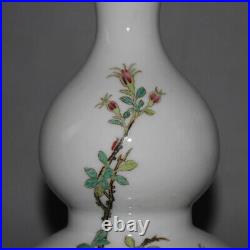 9.1 China Famille Rose Porcelain Freehand Sketching Flower Bird Gourd Vase