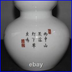 9.1 China Famille Rose Porcelain Freehand Sketching Flower Bird Gourd Vase