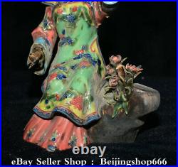 9.2 Marked Chinese Wucai Pottery Porcelain Dynasty Beauty Flower Bird Statue