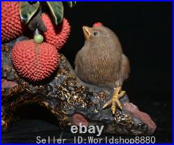 9.2 Old China Shiwan Porcelain Fengshui litchi lychee Magpie Bird Spider Statue