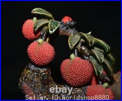 9.2 Old China Shiwan Porcelain Fengshui litchi lychee Magpie Bird Spider Statue