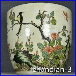 9.2antiques Porcelain QingDynasty mark flower bird Fu longevityPattern Cylinder