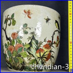 9.2antiques Porcelain QingDynasty mark flower bird Fu longevityPattern Cylinder