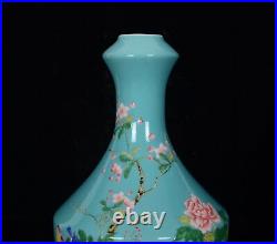 9.4 Chinese Colour Enamel Porcelain Hand Painted Flower Bird Garlic-head Vase