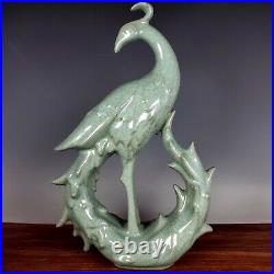 9.6 China old Song dynasty Porcelain ru kiln cyan Ice crack phoenix bird statue