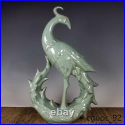 9.6 Old Antique Song dynasty ru kiln Porcelain cyan glaze phoenix bird Statue