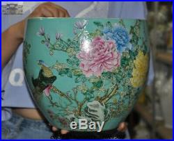 9.6 Old Chinese Dynasty wucai Porcelain Flower bird Statue Pot Jar Tank Crock