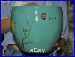 9.6 Old Chinese Dynasty wucai Porcelain Flower bird Statue Pot Jar Tank Crock