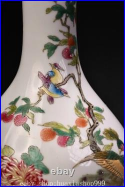 9.8 Yongzheng Marked Famille Rose Porcelain Flower Bird Fruit Bottle Vase Pair