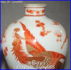 9 China Porcelain Carving Bird Birds Phoenix Bottle Pot Vase Kattle Pair Statue
