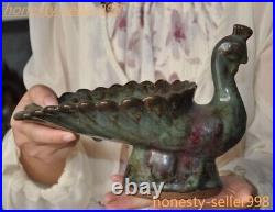 9'' China dynasty Jun kiln porcelain peacock bird statue tray Pallets Dish plate
