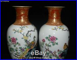 9 Chinese Enamel Color Porcelain Peacock Bird Flower Pot Vase Jardiniere Pair