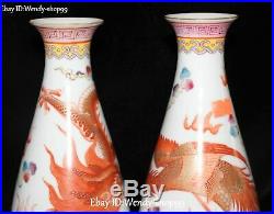 9 Color Porcelain Feng Shui Dragon Phoenix Fenghuang Bird Vase Bottle Jar Pair