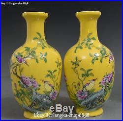 9 Color Porcelain Peony Peonies Flower Bird Flower Vase Bottle Statue Pair