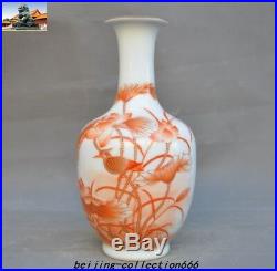9 Old China red&White porcelain glaze lotus bird Zun Bottle Pot Vase Jar Statue