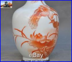 9 Old China red&White porcelain glaze lotus bird Zun Bottle Pot Vase Jar Statue