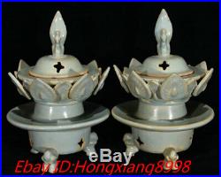 9 Old Song Dynasty Ru Kiln Porcelain lotus Phoenix Incense Burner Censer Pair
