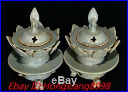 9 Old Song Dynasty Ru Kiln Porcelain lotus Phoenix Incense Burner Censer Pair