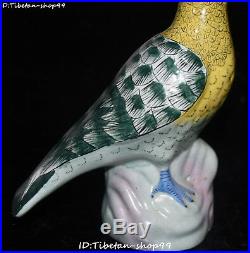 9 Rare China Color Porcelain Auspicious Tree Pigeon Dove Bird Animal Statue