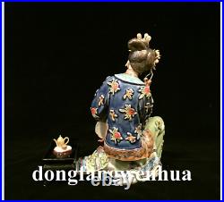 9 Wucai Porcelain Pottery beauty Belle Lady Women Qin Keqing Hold Fan Statue
