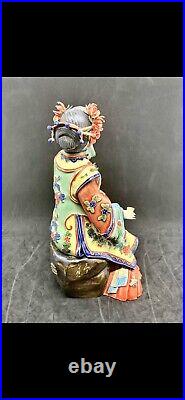 9 Wucai Porcelain Pottery classical beauty Belle Lady Women Play Bird Statue