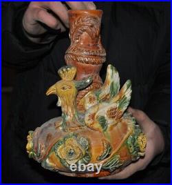 9 old China tang sanai pottery porcelain bird phoenix flowers bottle vase pot
