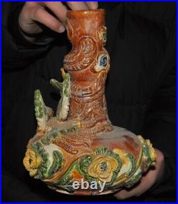 9 old China tang sanai pottery porcelain bird phoenix flowers bottle vase pot