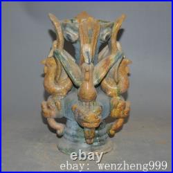 9old China Tangsancai pottery porcelain bird Candle Holder Candlestick statue
