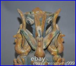9old China Tangsancai pottery porcelain bird Candle Holder Candlestick statue