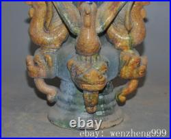 9old China Tangsancai pottery porcelain bird Candle Holder Candlestick statue