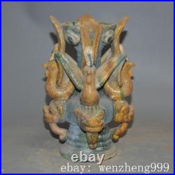 9old China Tangsancai pottery porcelain bird Candle Holder Candlestick statue