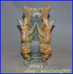 9old China Tangsancai pottery porcelain bird Candle Holder Candlestick statue