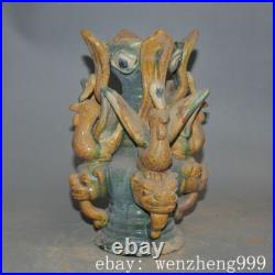 9old China Tangsancai pottery porcelain bird Candle Holder Candlestick statue