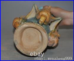 9old China Tangsancai pottery porcelain bird Candle Holder Candlestick statue