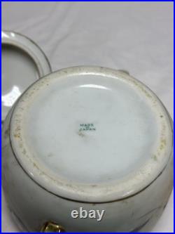 ANTIQUE Hand Painted Japan Fine Porcelain Blue Bird Landscape Bowl with Lid RARE