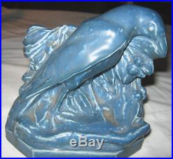 ANTIQUE McDONALD SEA BLUE ROOKWOOD ROOK BIRD RAVEN STATUE ART POTTERY BOOKENDS